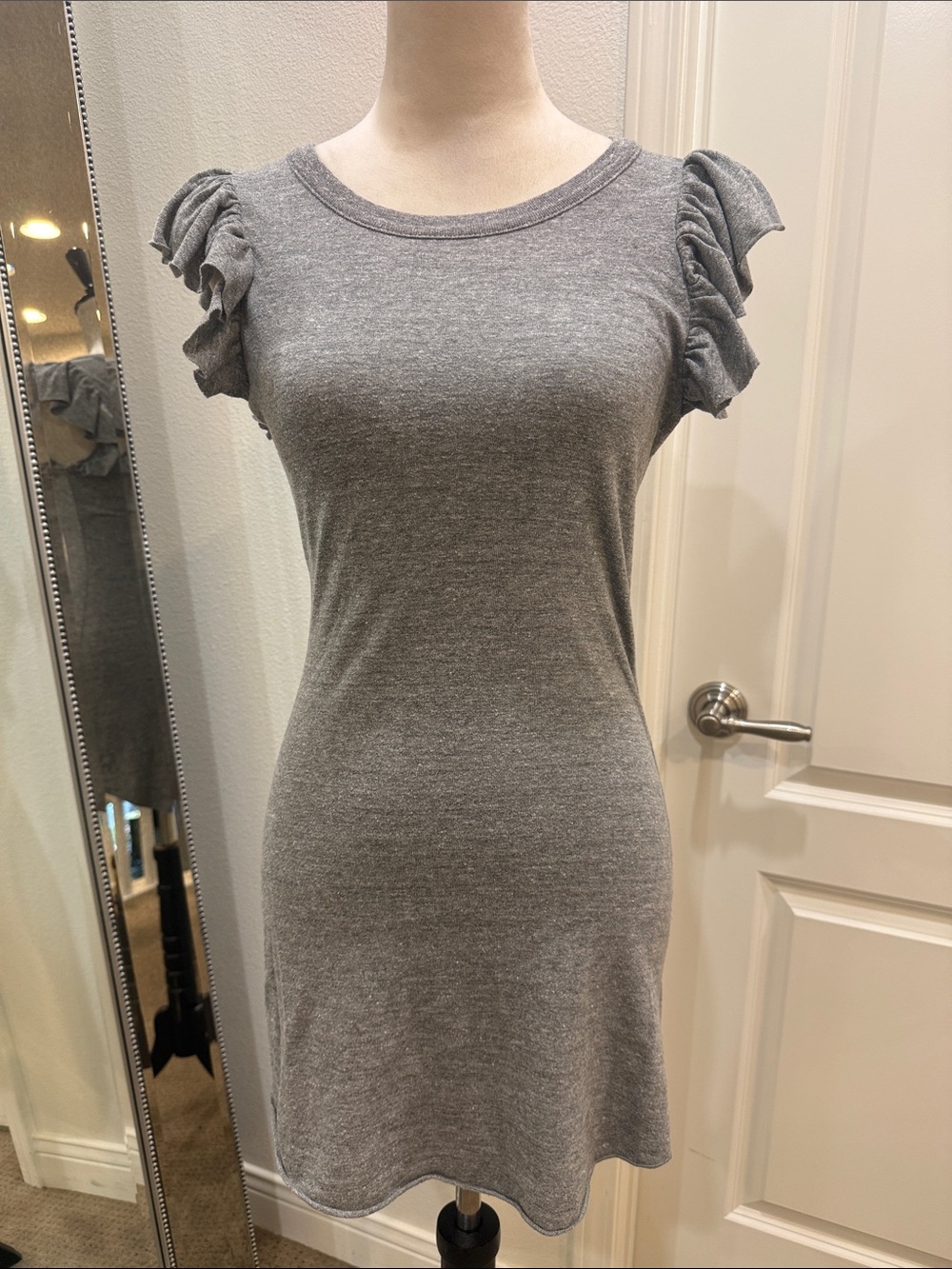 Chaser Heather Gray Ruffle Sleeve Mini Dress